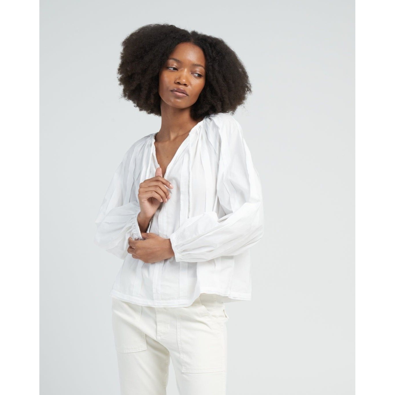 Ulla Johnson Juliette Cotton Blouse Top White Long Sleeve Pleated Solid M 286338